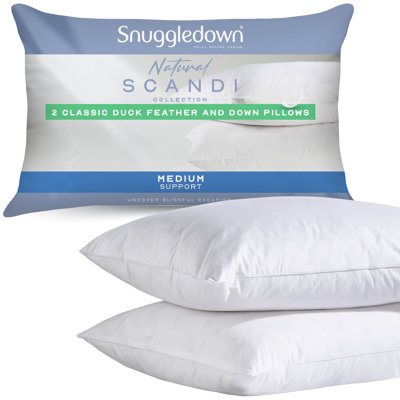 Scandinavian Duck Feather & Down Pillow Medium Support Back Sleeper Pillow (Set of 2)