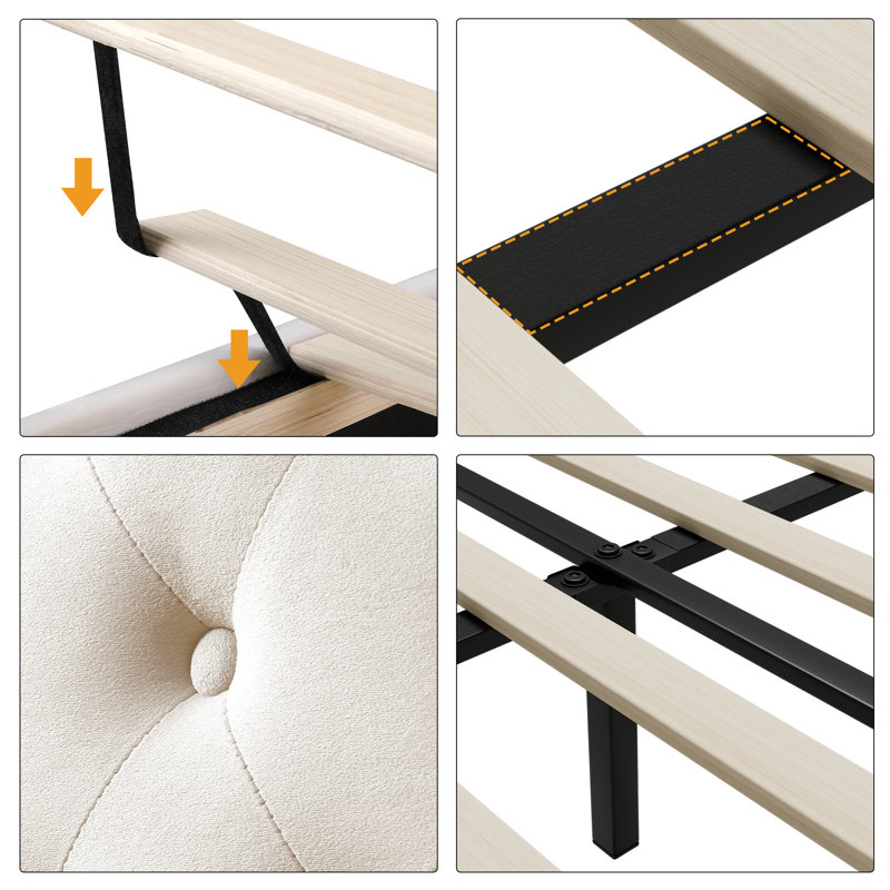 Lofgren Tufted Upholstered Platform Bed with Adjustable Headboard, Queen, Light Beige