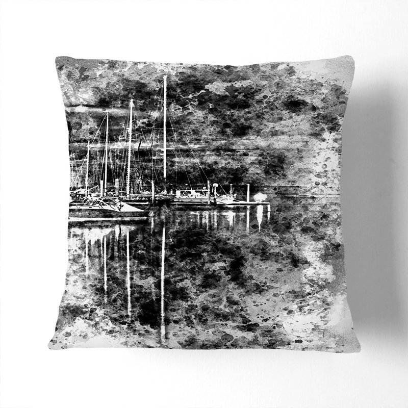 Boat Reflections In Abstract Square Throw Cushion, White, 40cm H x 40cm W x 15cm D