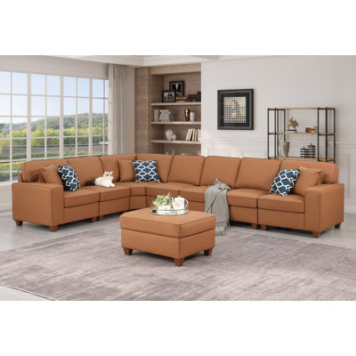 Shayle Artificial Leather Modular Sectional With Ottoman