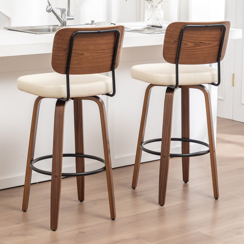 Swivel Upholstered Faux Leather Bar Stool, Beige, Bar Stool (78cm Seat Height)
