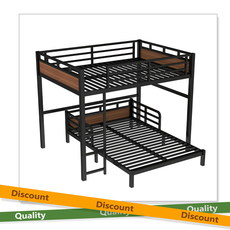 Metal Bunk Bed/Metal Loft Bed,Separable Bunk Beds,With Raised Security Fence, Black/Walnut, Twin XL