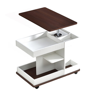 Adjustable End Table With Wheels, Modern Multifunctional Sofa Side Table With Lift-Top