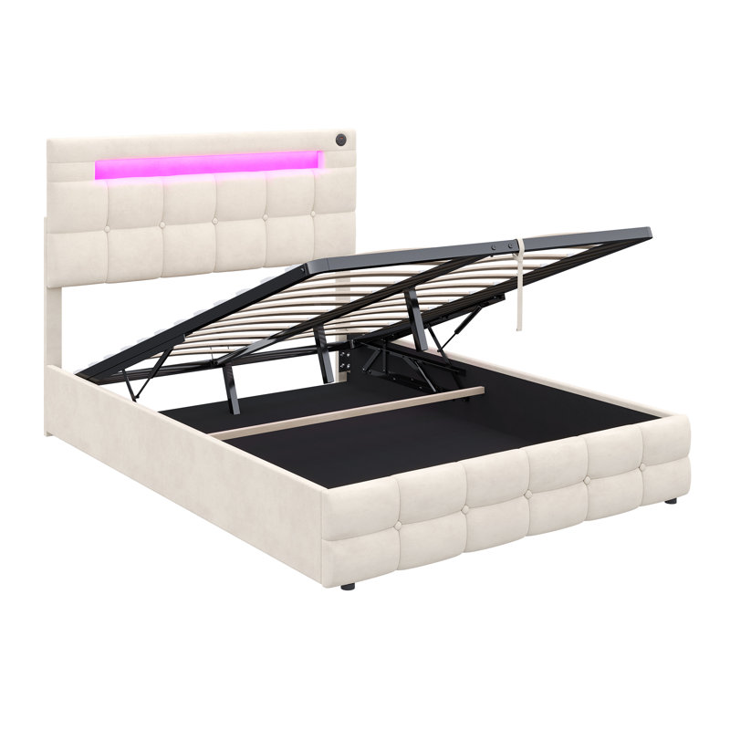 Solid Wood Bed, Beige