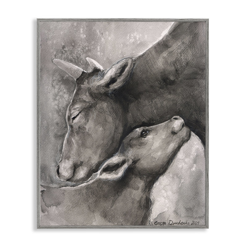 Vache mère et veau, art giclée par George Dyachenko bk-092, Estampe numérique Farmhouse, H 14 po x l 11 po