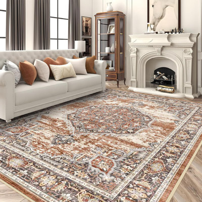 Tapis de salon: tapis ultra mince lavable - tapis oriental résistant aux taches - grand tapis intérieur antidérapant pour la salle à manger de la brique de la salle à manger