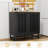 Black Storage Cabinet With Grille Striped Door, And Metal Leg, Modern Style For Home Organization, Spacious Structure, Design Home, Interior
