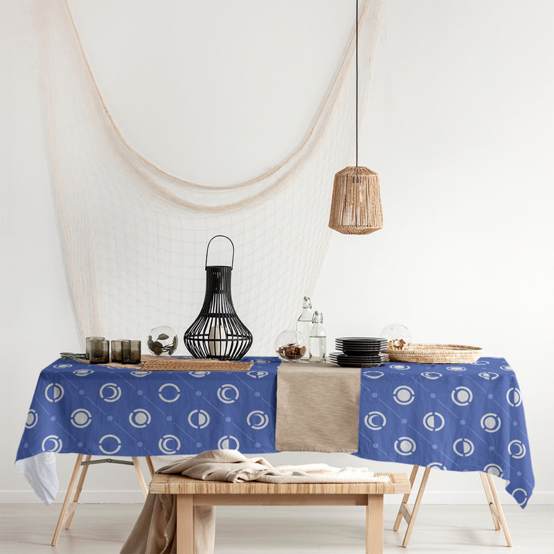 Classic Moon Phases Tablecloth, White/Blue