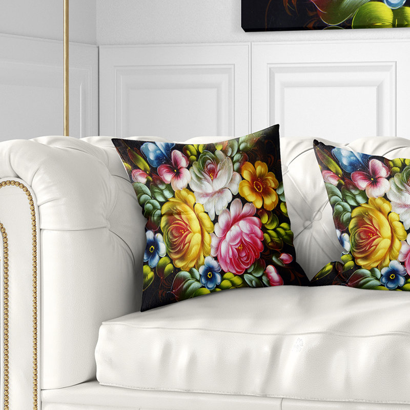 Bouquet de fleurs numériques - coussin à imprimé floral, 16 po x 1 po, Coussin décoratif