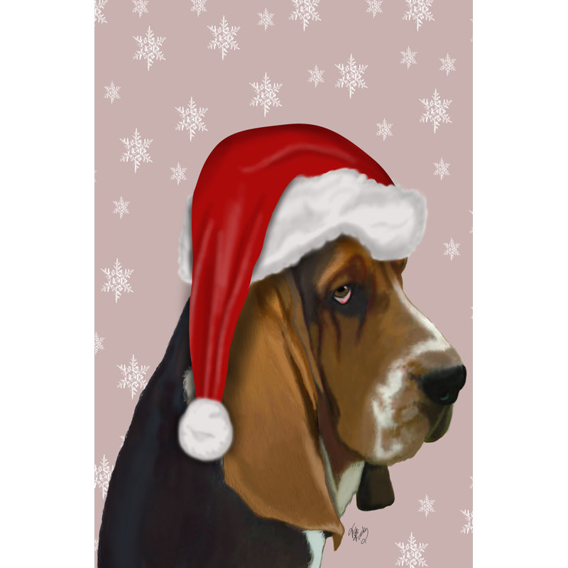 Basset Hound, Christmas Hat by Fab Funky - Wrapped Canvas Painting, 91cm H x 61cm W