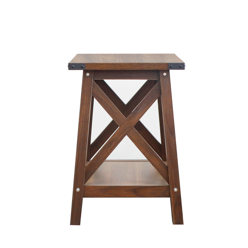 Dark Walnut Farmhouse X-Frame 2-Tier Side Table