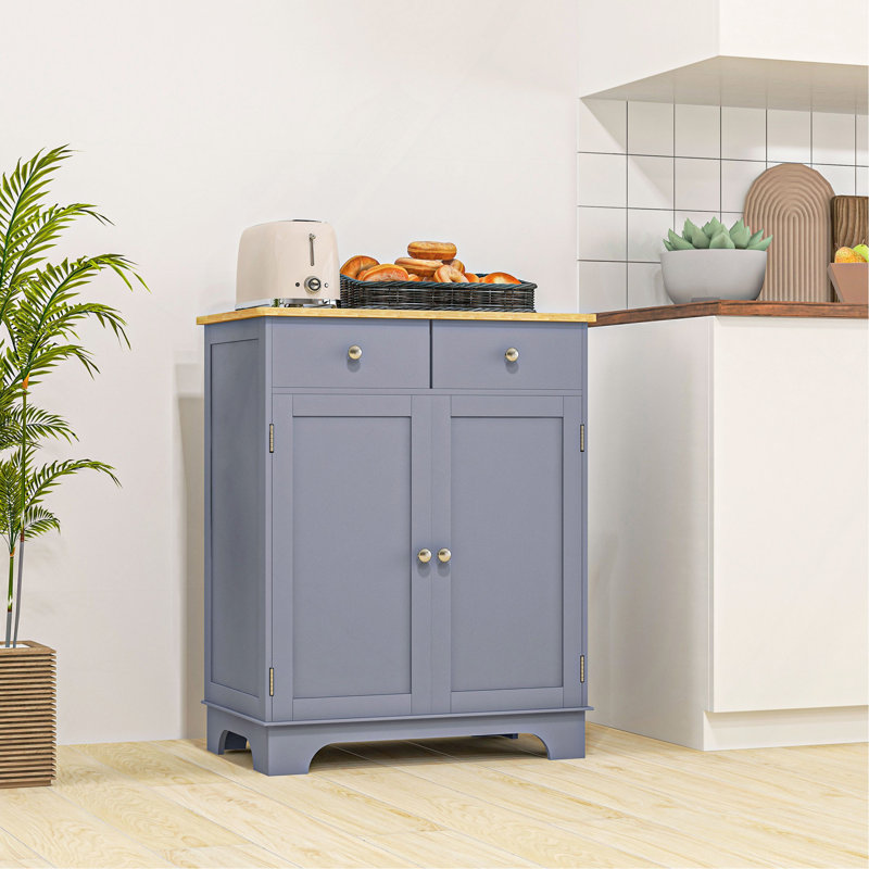 Buffet Cabinet, Double Door Kitchen Cabinet, Coffee Bar Storage With 2-Drawers, Adjustable Shelf, Gray