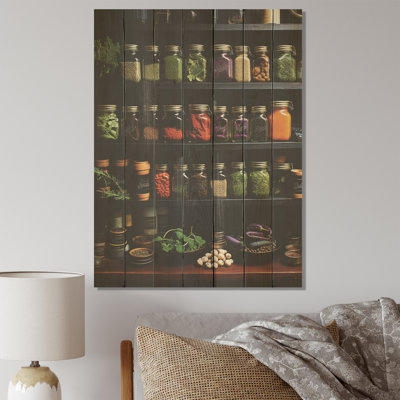 Herbs Garden Pottery II - Floral Herbs On Wood Print