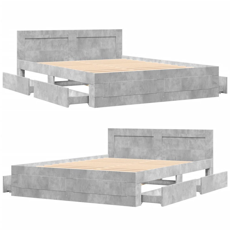 Krimhilde Storage Bed, 69cm H x 203cm W x 163cm D, Concrete Grey