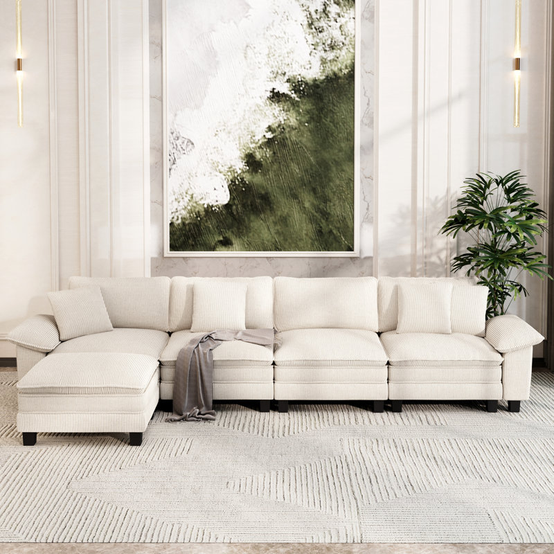 Canapé modulaire de 158 po, canapé en L surdimensionné avec repose-pieds et siège profond à 5 places avec coussin décoratif