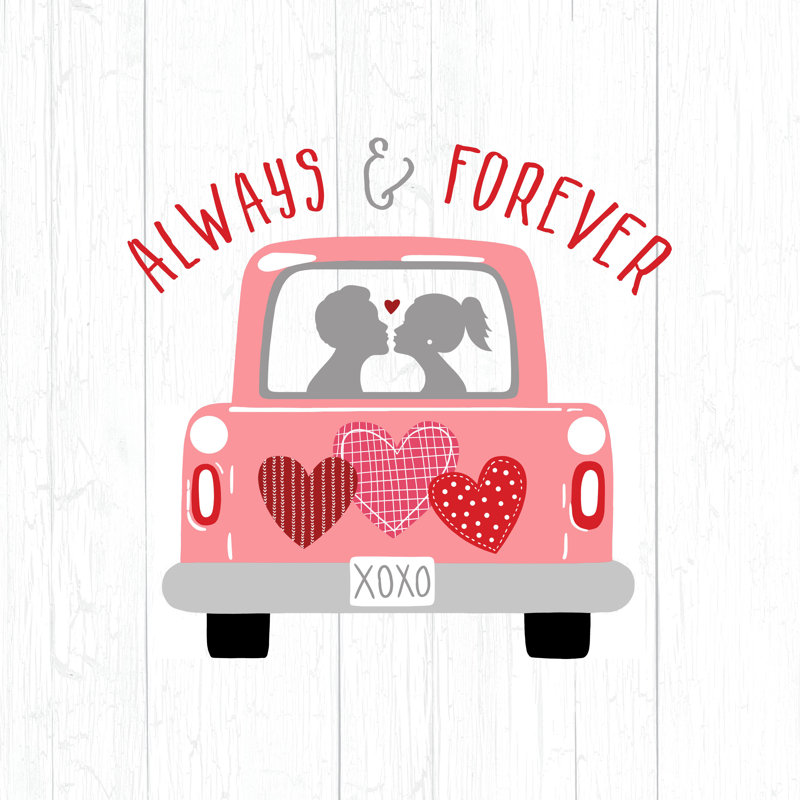 Valentines Back Truck - Wrapped Canvas Square Print, 30cm H x 30cm W 