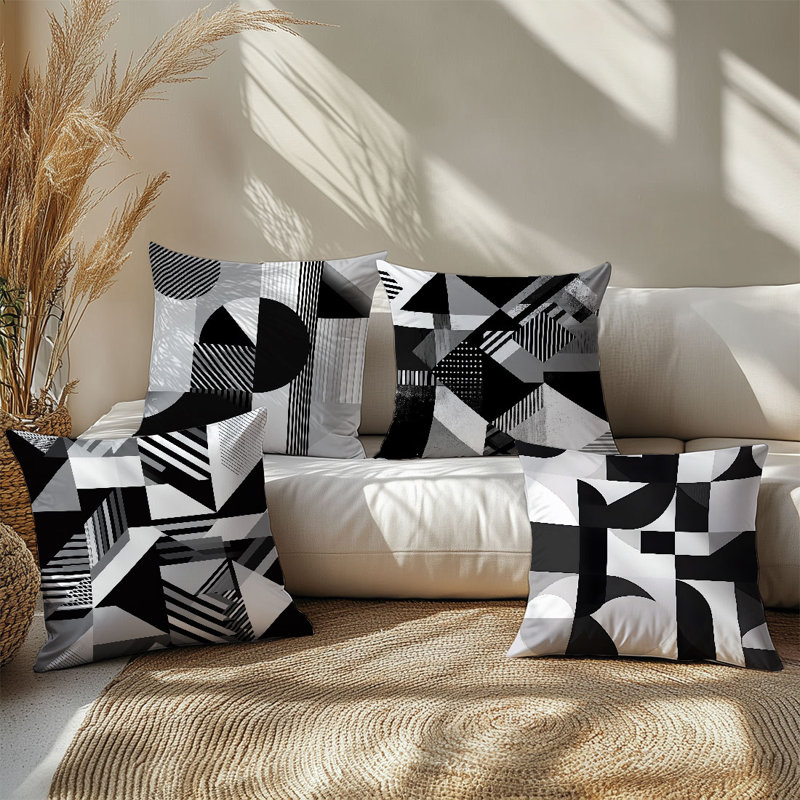 4 housses de coussin décoratives à motif géométrique abstrait