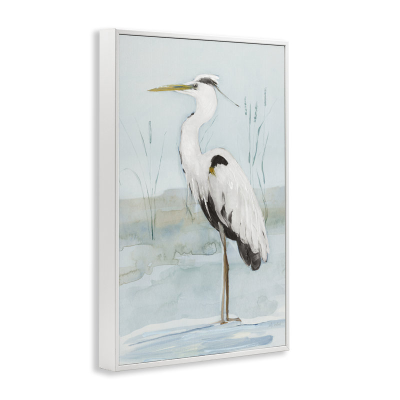 Standing Egret Giclee Art by Sally Swatland, Coastal White Framed Giclee, 30" H x 20" W