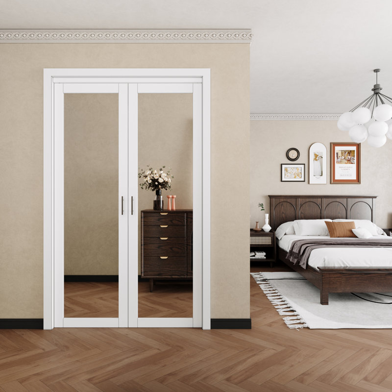 1 porte pivotante à miroir française avec quincaillerie (poignées incluses), 48 po x 80 po