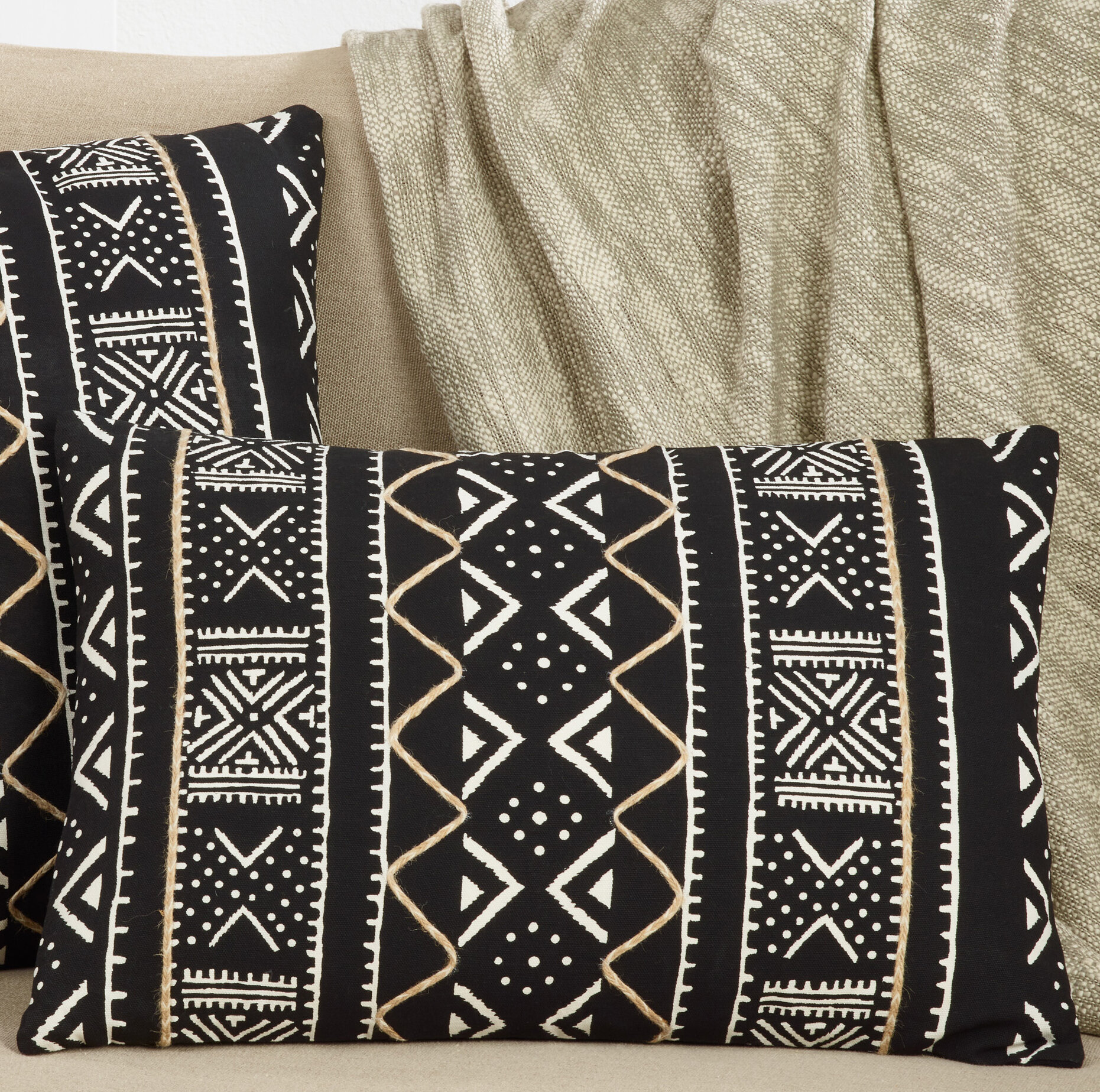 Neutral Boho Pillow Set Sofa Pillow Set White Mud Cloth Decor