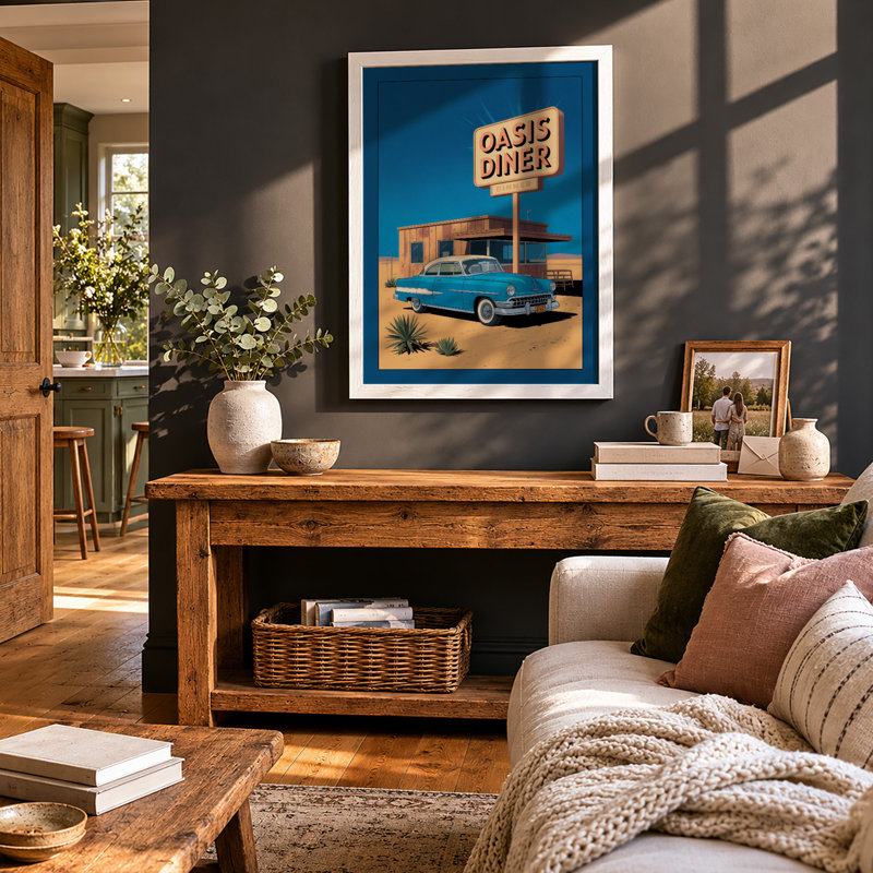 Oasis Diner Retro - Framed Print, Oak, A4 - 29.7 x 21.0 cm