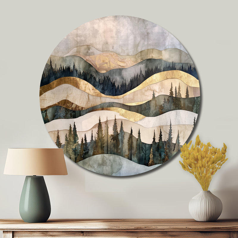 Collage de forêt - paysage mural rond en métal, L 29 po x H 29 po