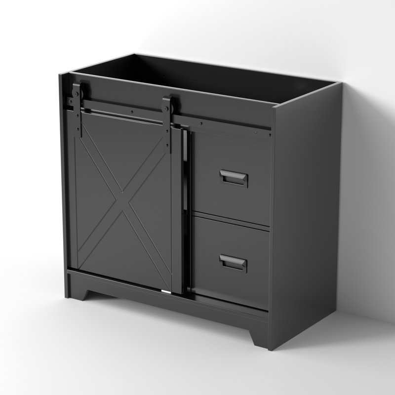 36" Single Bathroom Vanity Base Cabinet Only, Sliding Barn Door, without Sink Top, Black