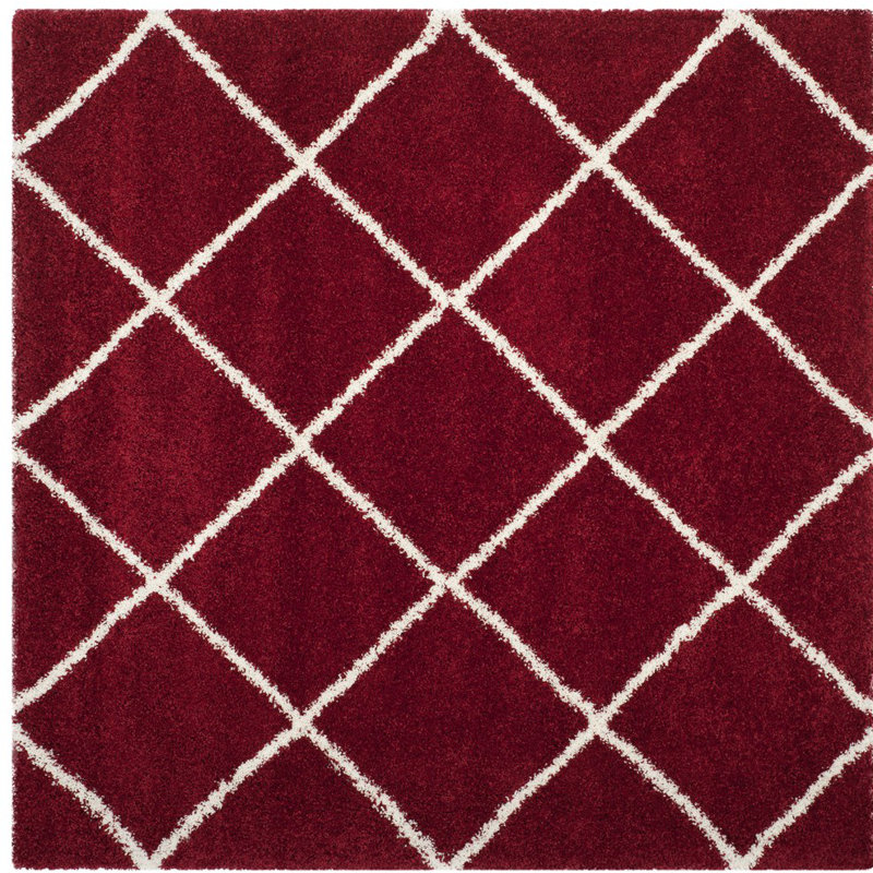 Humberto Hudson Shag Performance Geometric Rug, Square 7', Red/Ivory