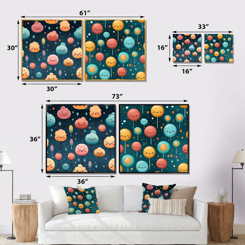 Ensemble de 2 décorations murales Lollipop Dream, Cadre flottant doré, H 16 po x l 33 po x P 1 po