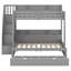 Lit superposé simple au-dessus de double avec lit gigogne et escalier de rangement, garde-corps pleine longueur, tablettes de rangement et port USB, aucune boîte à ressorts nécessaire-121954287