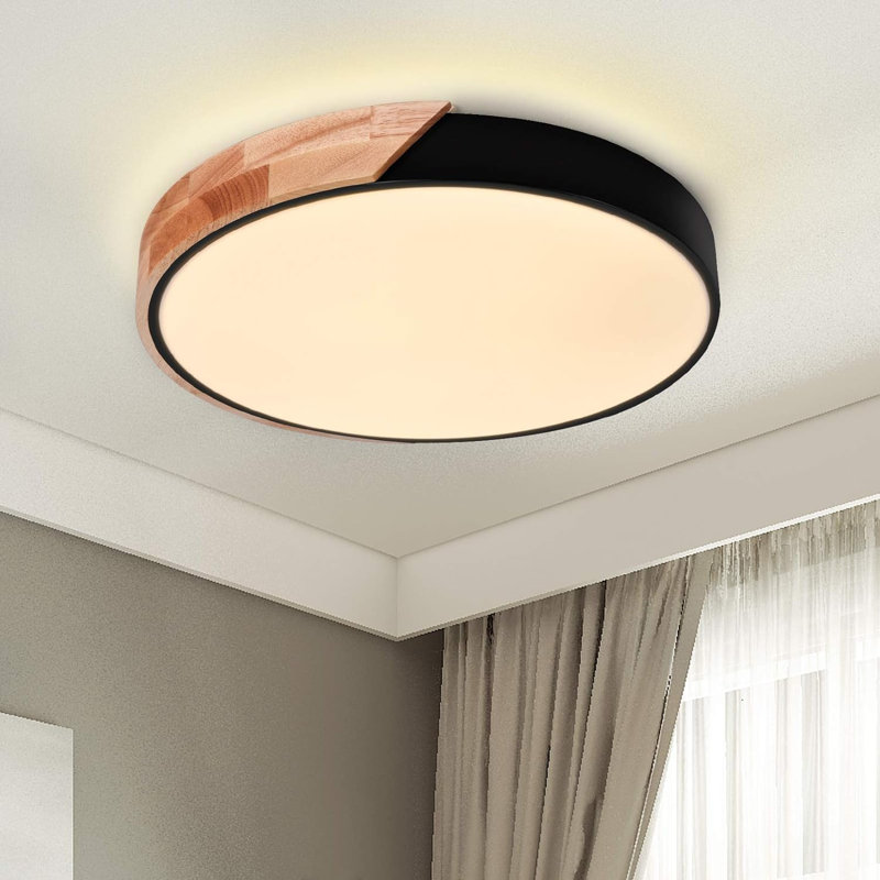 Plafonnier encastré rond en métal avec télécommande, Noir, L 15,74 po x P 15,74 po