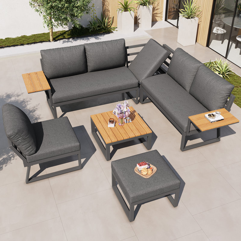 7-piece Modular Outdoor Sofa Set With Wpc Table & 10 Cm Cushions
