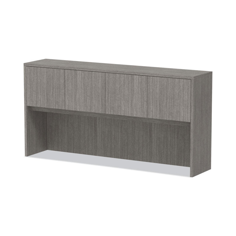 Gray Woodgrain Laminate Office Hutch with Doors
