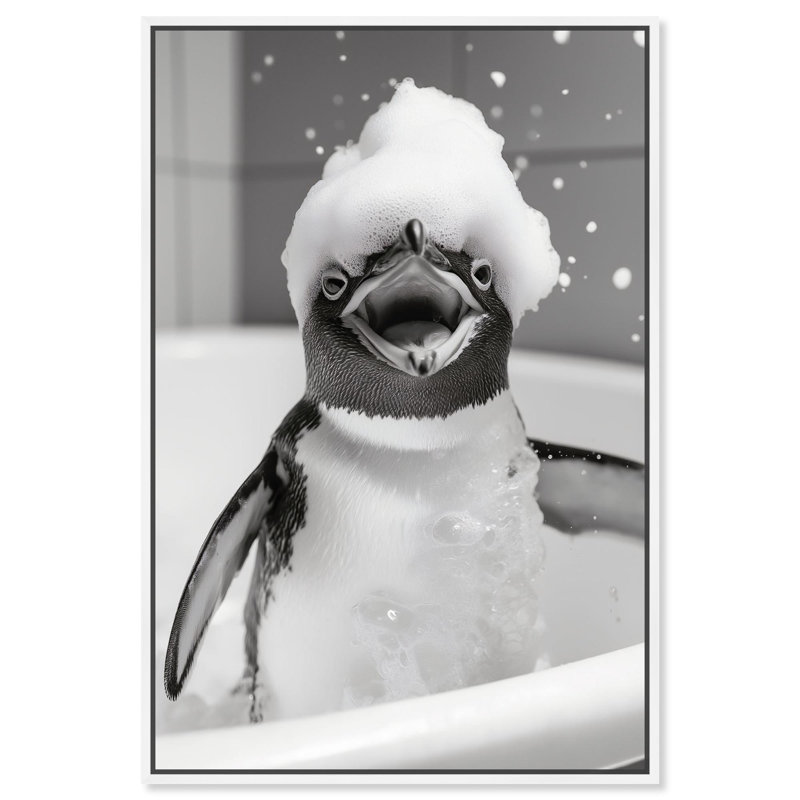 Art, art amusant, salle de bain, toile Happy Bathtime I, H 37 po x l 25 po, Cadre flottant blanc
