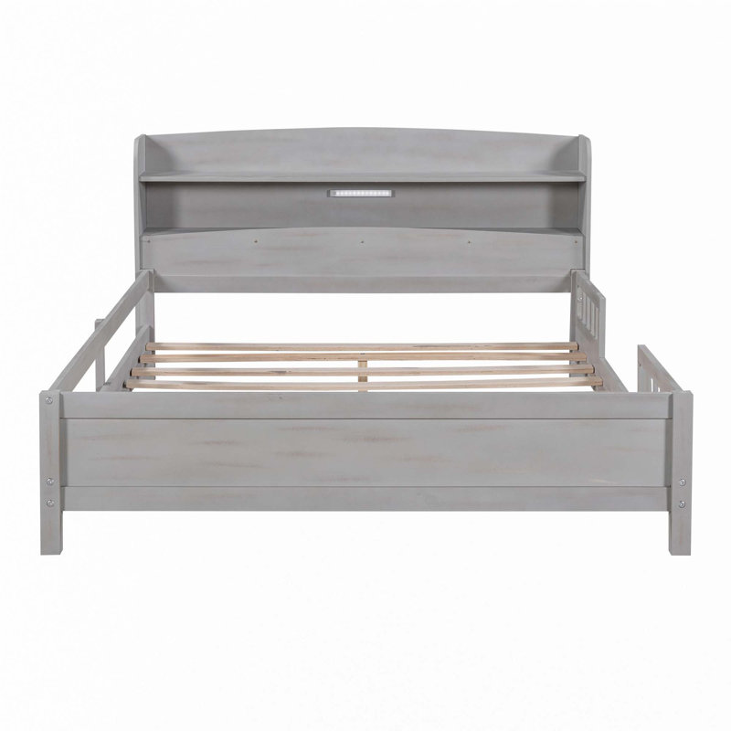 Lit plateforme en bois avec lumière DEL intégrée, Gris antique, Complète