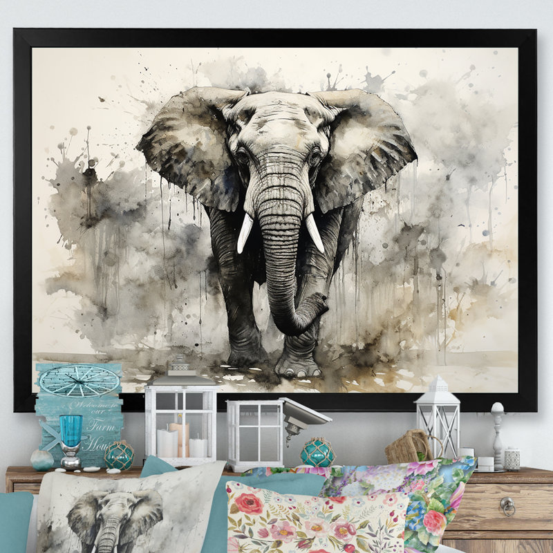 Elegant Elephant In Motion - Elephant, reproduction sur toile encadrée, H 30 po x l 40 po x P 1,5 po, Cadre simple noir