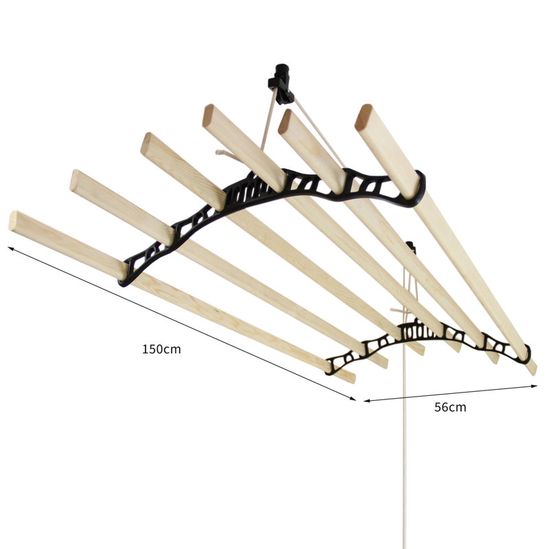 Wall-Mounted Drying Rack, Light Wood/Black, 14cm H x 150cm x 56cm D