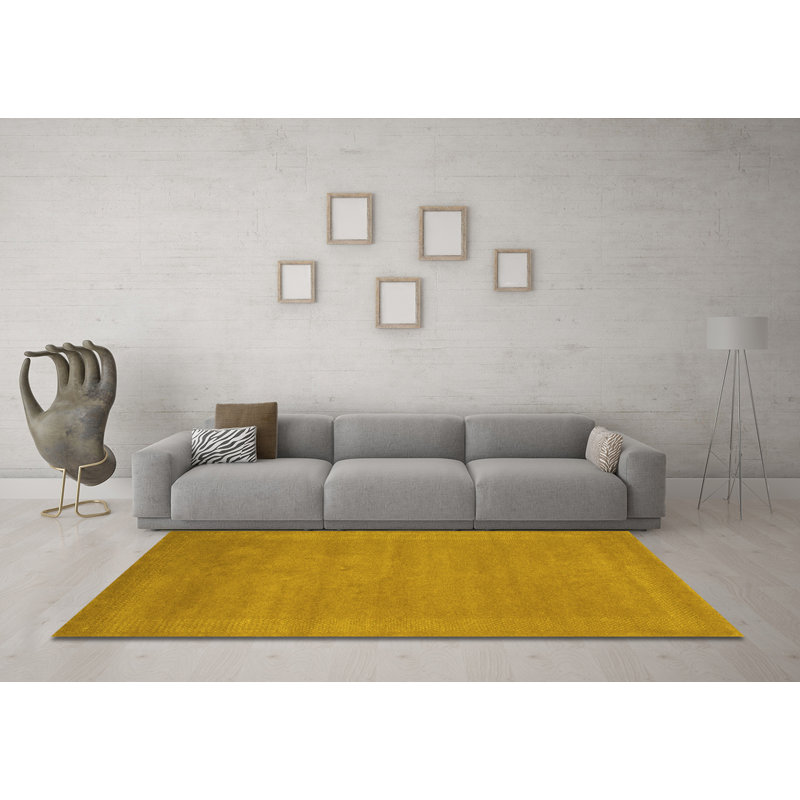 Tapis contemporains jaunes lavables à la machine 665, Carré 5 pi
