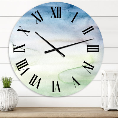 Pastel Abstract With Dark Blue Green & White Spots - Modern wall clock
