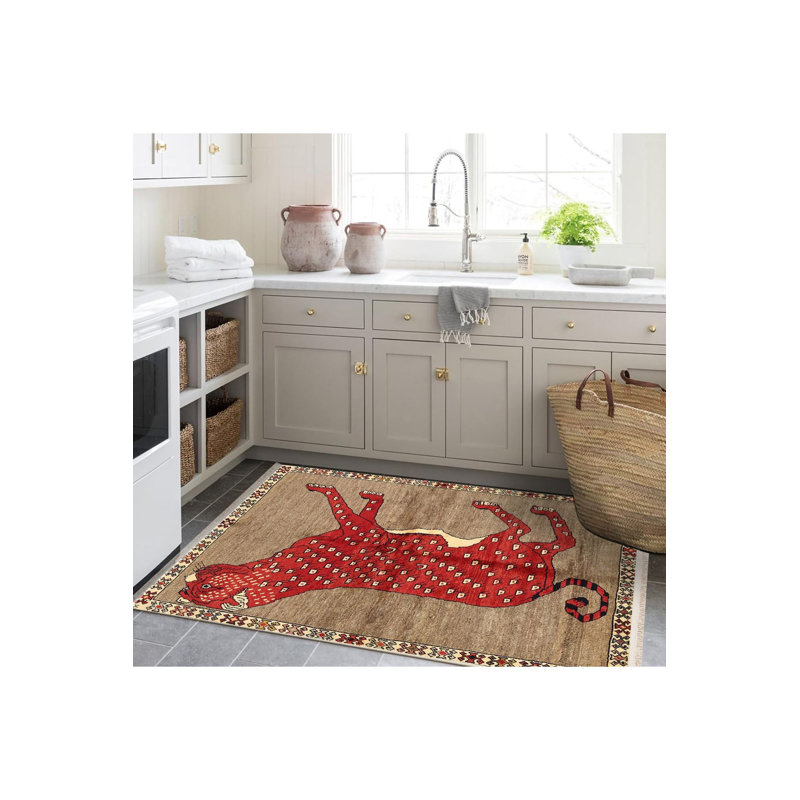 Tapis décoratif moderne à motif léopard rouge lavable à la machine, Rectangle 2 pi 4 po x 3 pi 11 po