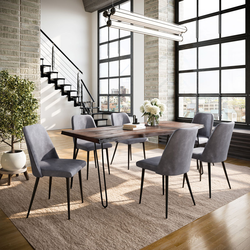 Gordonsville Solid Wood Top Four Leg Dining Set, Slate, Gray, 7 Pieces: Table, 6 Chairs