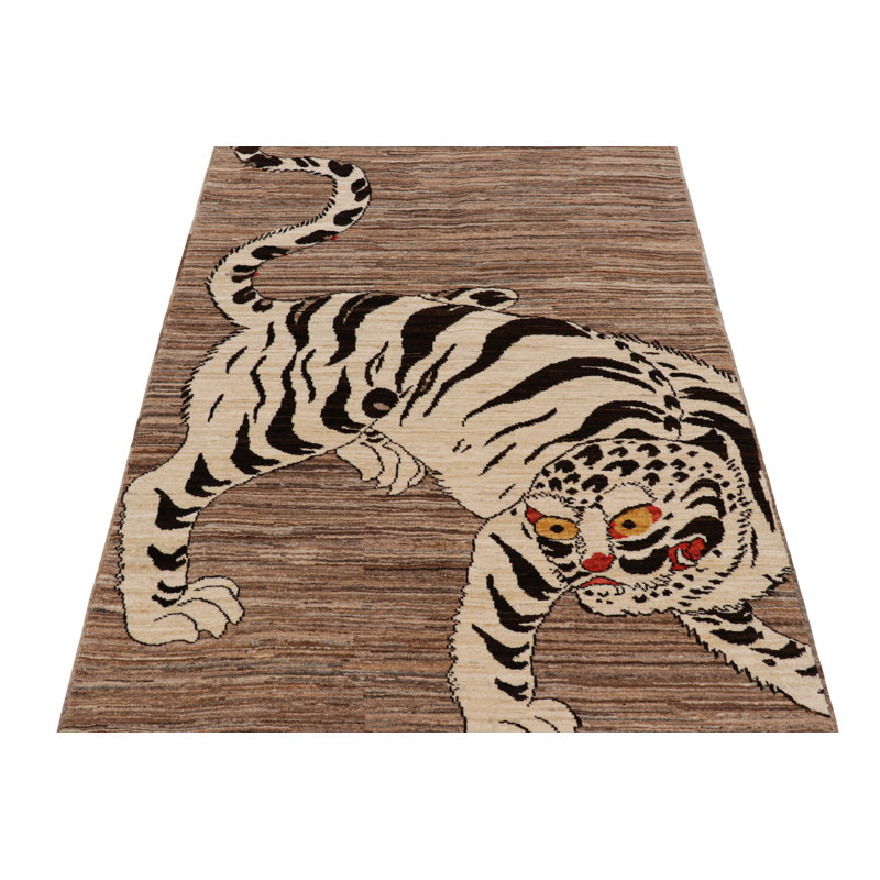 Rug & Kilim’S Contemporary Tiger Pictorial Rug In Beige-Brown And Black Tones