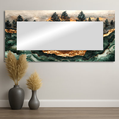 Forêt de pins, paysage sur Emerald Horizon I - miroir mural décoratif de paysages - imprimé sur métal