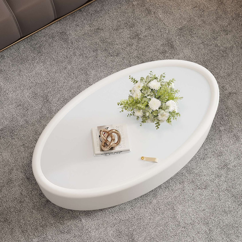 Table basse ovale cachée avec rangement - plateau en verre trempé certifié 3C et cuir recouvert de cuir de qualité supérieure, table basse moderne pour le salon