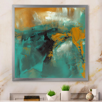 «Becoming the Ocean Sun» abstrait bleu sarcelle et doré I - impression
