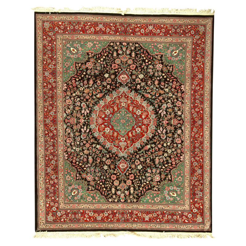 Hand Knotted Wool Oriental Area Rug in Black And Red
