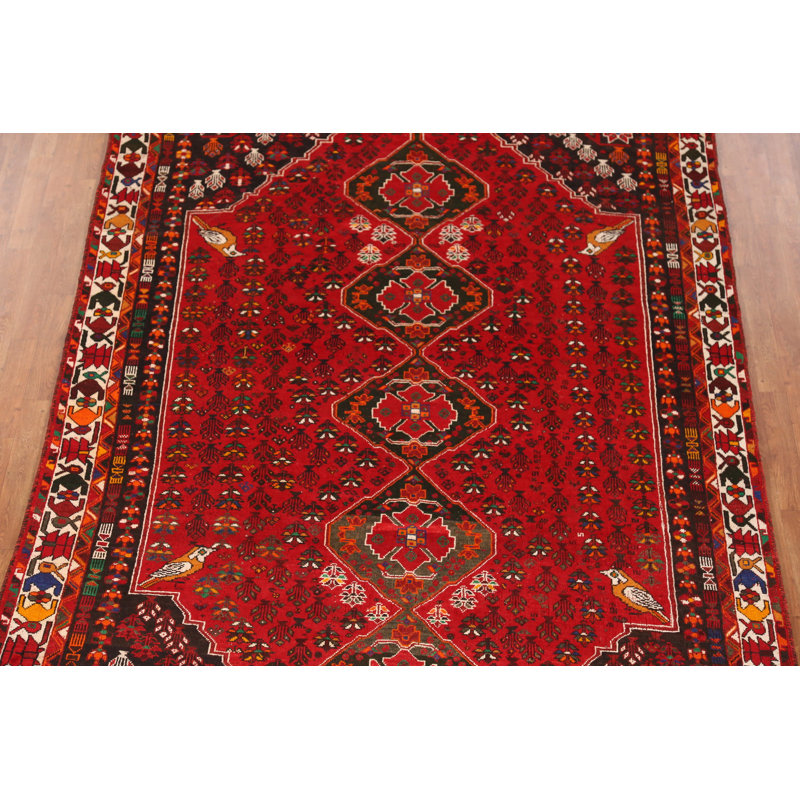 Tapis rouge à motif géométrique traditionnel 7 x 10