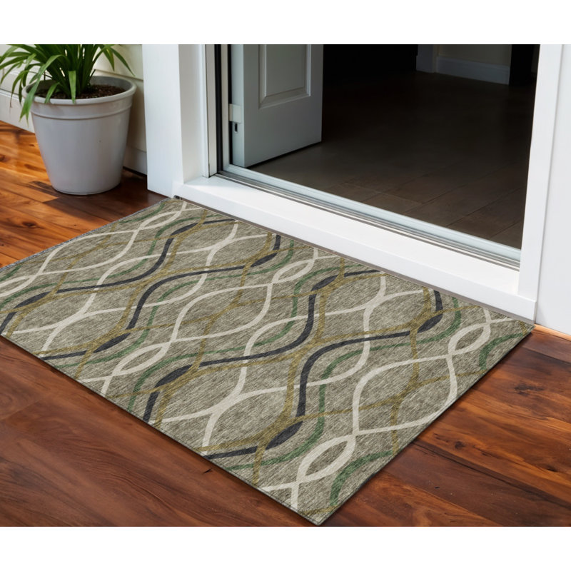Tapis extérieur lavable abstrait beige / gris anthracite 3 pi x 5 pi Taupe