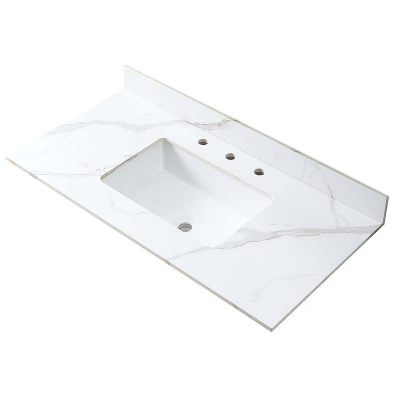 43X22inch Sintered Stone Gold Bathroom Vanity Top With 3 Faucet Holes And Ceramic Basin Sink In Color
