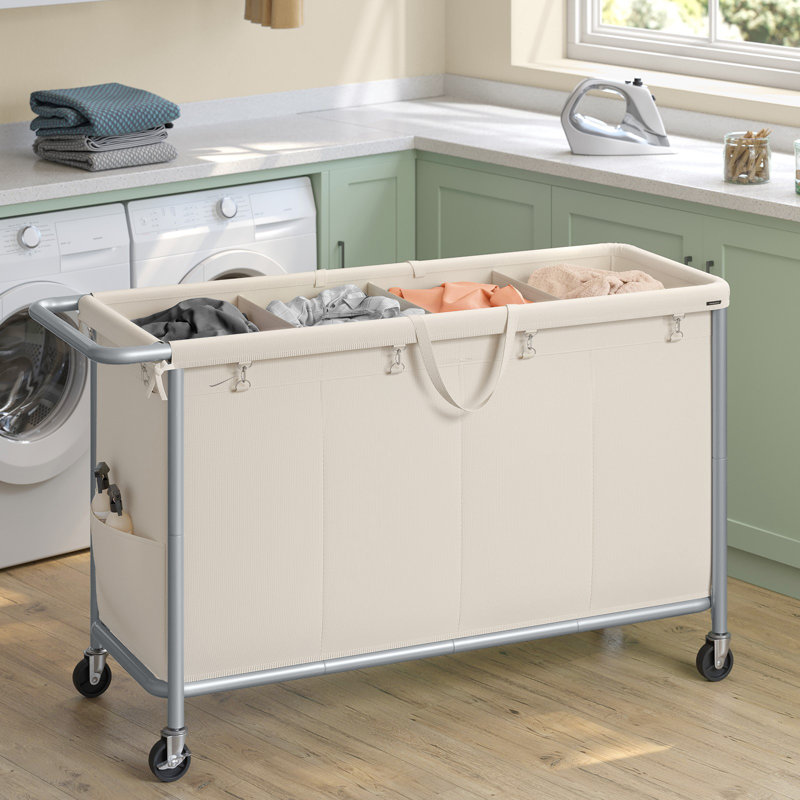 4-Section Laundry Basket With Wheels, 68.6 Gallons (260 L), Removable Liner